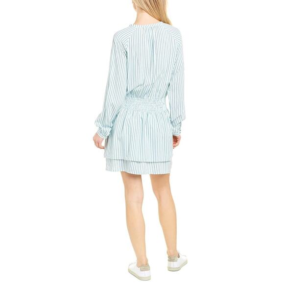 TART Collections Women's Green Stripe Sheila Smocked Waist Long Sleeve V-Neck - Picture 2 of 12